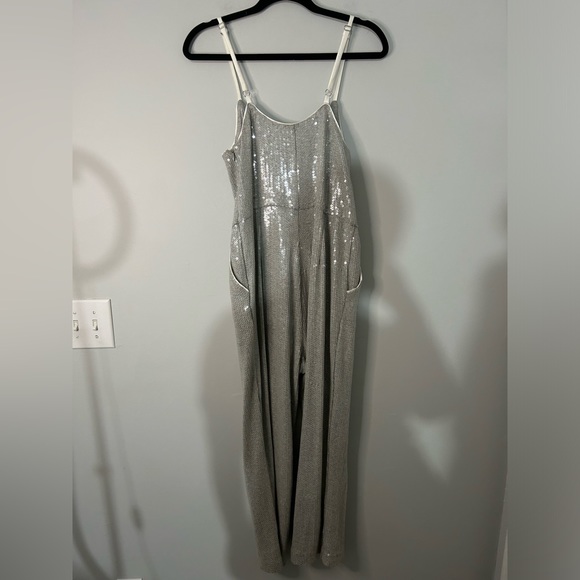 Anthropologie Ett:twa Claudette Silver Sequined Jumpsuit - Picture 7 of 8